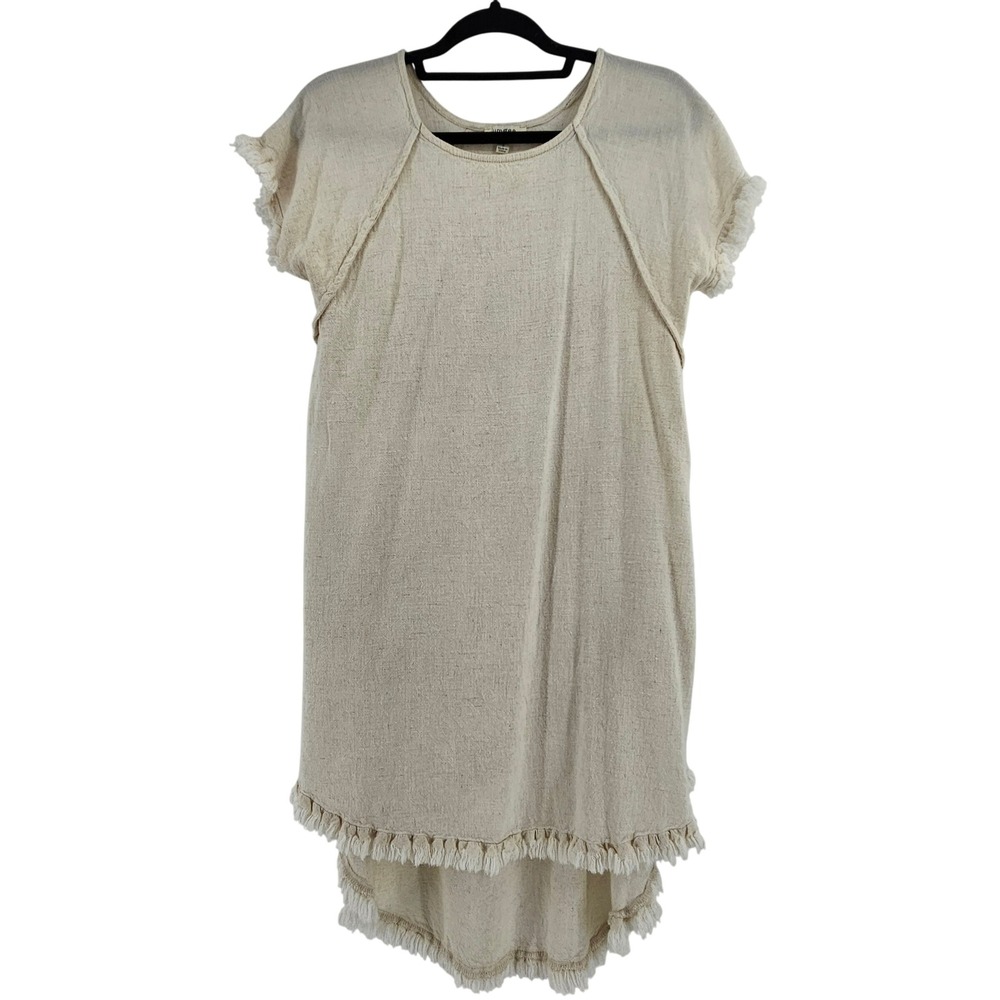 Boho‎ Umgee Neutral Tunic Dress Fringe Casual Size S Cowgirl Western Capsule